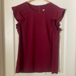 Cranberry J. Crew ruffle sleeve blouse